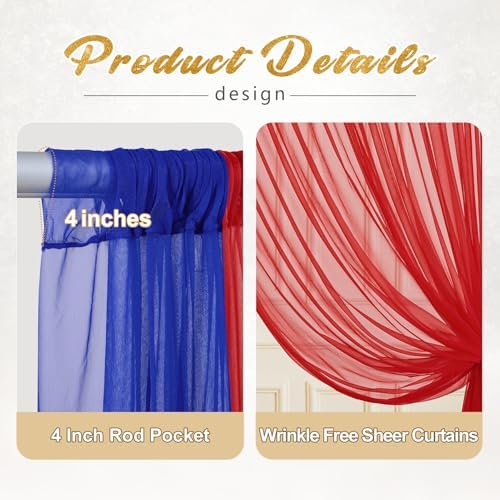 10x10ft Royal Blue Red Tulle Backdrop Curtain with Lights String for Parites, Sheer Photo Backdrop Curtains with lights for Wedding Backdrop Ceremony Reception Bridal Shower Baby Shower Birthday Party - Image 2