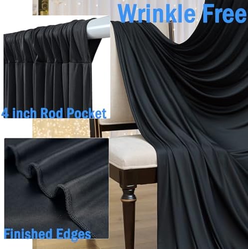 30ftx10ft Wrinkle Free Black Backdrop Curtain for Parties, 6 Panels 5x10ft Silky Polyester Photo Backdrop Drapes Back Drop Cloth Drapery for Wedding Birthday Photography Background - Image 2