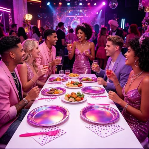 Iridescent 7inch Hot Pink Plates and Napkins for Birthday Party, 50 Guests - Image 6