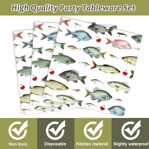 96Pcs Gone Fishing Party Plates and Napkins Fishing Themed Birthday Party Supplies for Little Fisherman Paper Dessert Plates Gone Fishing Tableware for 24 Guests for Ofishally One Party Decorations - Image 4