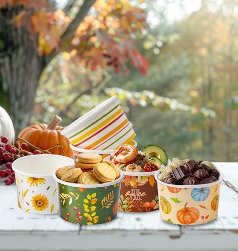 Nihuecne 50 Pcs 9 oz Fall Themed Disposable Dessert Bowls, Thanksgiving Snack Bowls Autumn Themed Paper Disposable Soup Bowls for Hot or Cold Food Autumn Party Supplies - Image 5