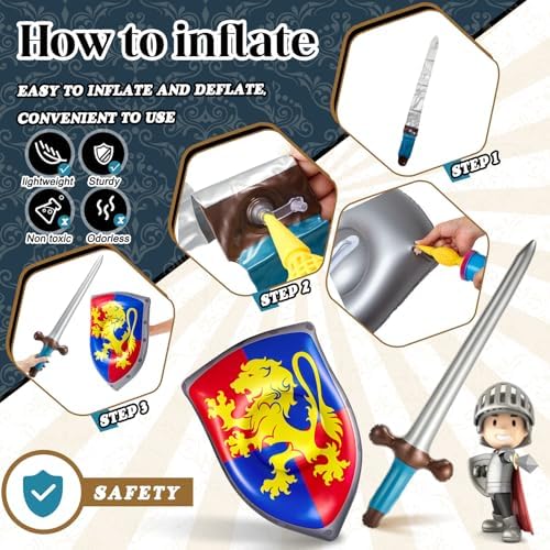Poen 12 Pcs Inflatable Sword and Shield Medieval Knight Party,Lion, Dragon - Image 4