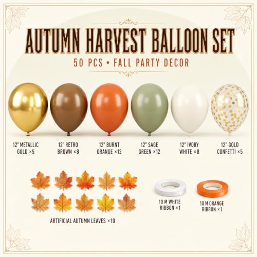 Green Orange Brown Balloons, 50Pcs Fall Balloon for Thanksgiving Party Home - Image 2