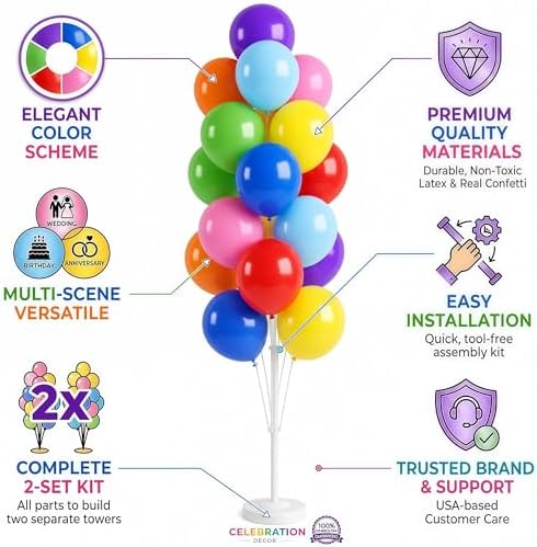 HIINS 2 Set Assorted Color Balloon Column Kit For Floor or Table Party Decor - Image 5