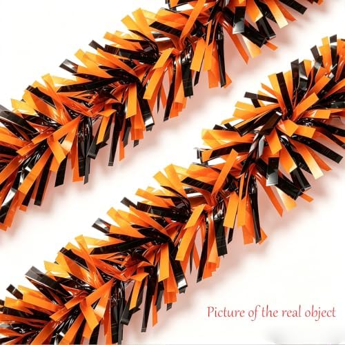 33FT Halloween Tinsel Garland Decorations, Shiny Metallic Foil Twist Garland for Halloween Tree, Halloween Party, Indoor Outdoor Holiday Decor (Orange & Black) - Image 6