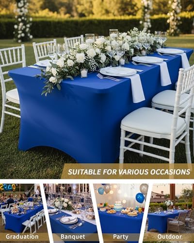 Fixwal 3 Pack 8FT Royal Blue Tablecloth Rectangle Spandex Table Cover - Image 7