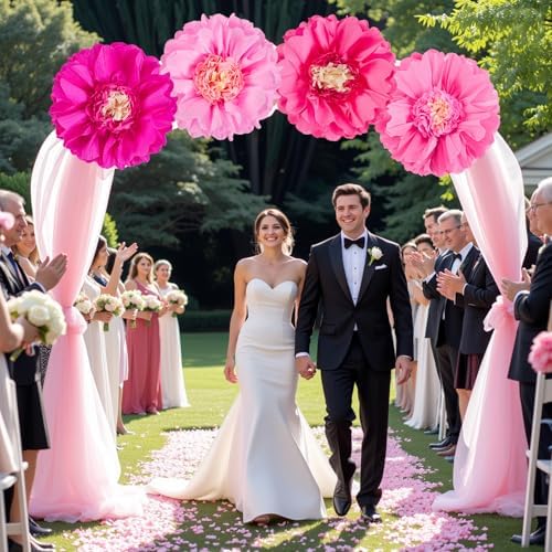 SUNBEAUTY 20" Giant Pink Paper Flowers 4 PCS Large Crepe Tissue Paper Flowers Pink Party Decorations for Girl Women Birthday Spring Garden Wedding Flower Backdrop Wall Bridal Shower Nursery - Image 4