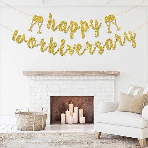 Happy Workiversary Banner - Office Work Party Supplies - Happy Work Anniversary Party Decorations - Gold Glitter - Image 5