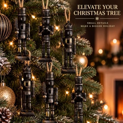 Leinuosen 6 Pcs Neutral Christmas Nutcracker Ornament Wooden Decor, Balck - Image 6