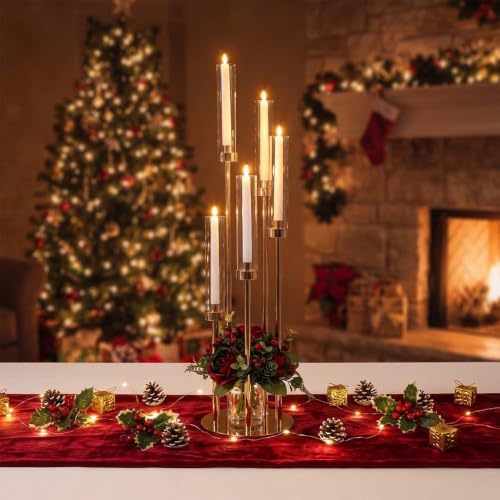 35in 1 Set Gold Candelabra Candle Centerpieces for Tables Candlesticks Holder Wedding Centerpieces Table Decorations Acrylic lampshade Fit 0.9" LED Candle - Image 5