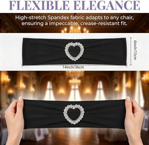 150 Pieces Chair Sashes & Bows - Stretch Spandex Chair Cover Band with Buckle for Wedding, Hotel Banquet, Birthday Party & Home Bulk Decorations(Black) - Image 2