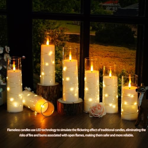 Nimiko Flickering Flameless LED Candles,Battery Operated Candles 24 Pcs with Embedded Star String,Acrylic LED Pillar Candles with Remote,Suitable for Home Decoration to Create an Atmosphere (White) - Image 5