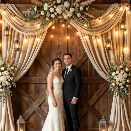 8X6Ft Barn Wedding Photography Backdrop Rustic Cabin Wooden Barn Door Photography Backdrop Country Farmhouse Floral Birthday Baby Shower Wedding Bridal Party Banner Photo Booth Props Background - Image 6