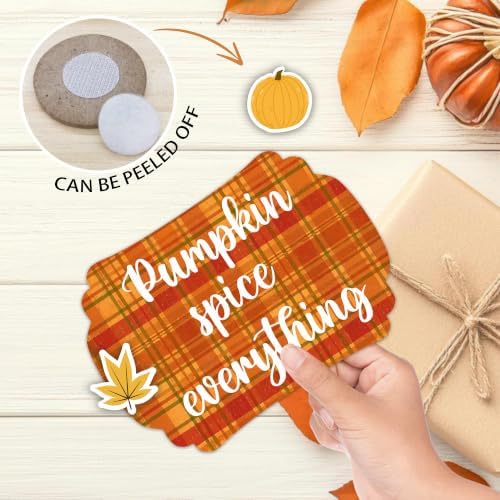 Fall Table Sign 5x7 Inch Autumn Decor, Rustic Party Centerpiece with Metal Stand & 2 DIY Stickable Wood Decor, Pumpkin Spice Everything Thanksgiving Table Decoration for Home & Party Display - B05 - Image 4