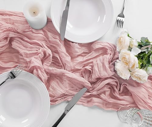 Bailarina 25 Pack Cheesecloth Table Runner 17x108 Inch Long Gauze Cheese Cloth 9ft Wrinkled Sheer Table Runner for Wedding Reception Birthday Party Table Decoration (Dusty Pink) - Image 6