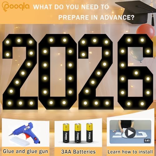 Pooqla 16th Birthday Decorations for Boys, 2.4FT Light Up Numbers - Image 3
