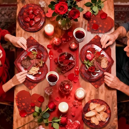 183PCS Happy Valentine's Day Party Supplies,Red Love Heart Disposable Paper Plate Napkin Cup Cutlery for 24 Guest,Banner Tablecloth Balloons for Galentines Anniversary Bridal Wedding Engagement Decor - Image 5