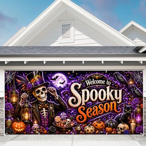 7 x 16 ft Spooky Skeleton Halloween Garage Door Decorations Halloween decorations Door Cover, Hanging Banner for Home, Outdoor, Indoor, Spooky Party, Wall, Window - Image 2