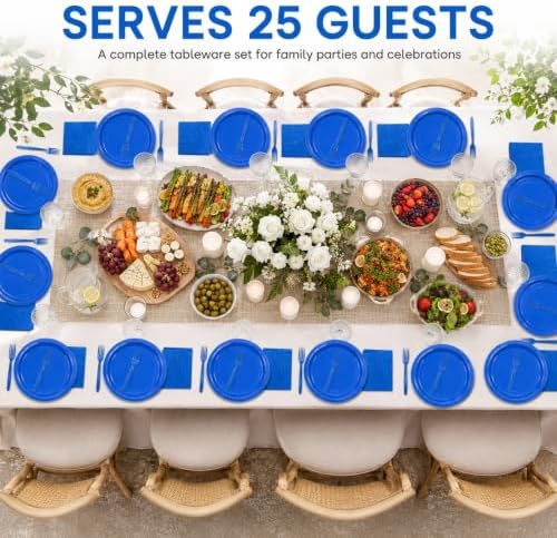 100PCS Blue Paper Plates Disposable Party Tableware Set - Image 3