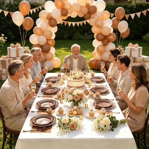 100Pcs Brown Plates and Napkins Party Supplies,25 Guests Disposable Brown Scalloped 9inch Plates,7inch Dessert Plates and Napkins and Forks Tableware for Birthday,Fall,Wedding,Rustic Parties - Image 5