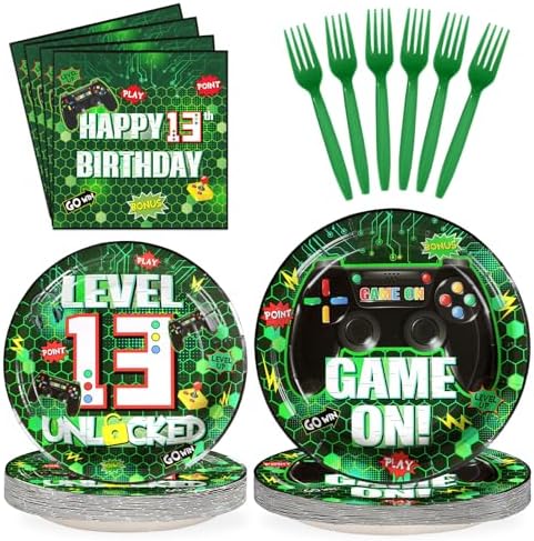 Grencian 96Pcs Video Game 13th Birthday Party Decorations Serves 24 by Grencian