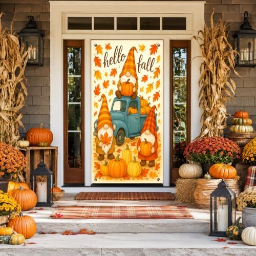 BlissYard Fall Door Cover Thanksgiving Decor Gnome Pumpkin Truck 35x71 Inch - Image 4