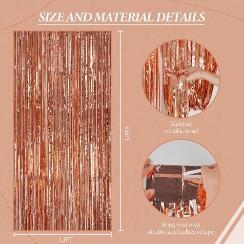 DECOCKRAT 2 Pack Foil Fringe Backdrop - Rose Gold Shiny Tinsel Curtains for Party Decoration/Photo Booth Props - 3.3x6.6 FT Metallic Foil Backdrop for Birthday, Wedding, Graduation, Christmas. - Image 3