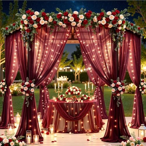 20x10FT Burgundy Wrinkle Free Backdrop Curtains with Lights String for Parties - Photo Curtain Backdrop with Lights for Wedding Decorations, Bridal Baby Shower Birthday Party Photography Background - Image 6