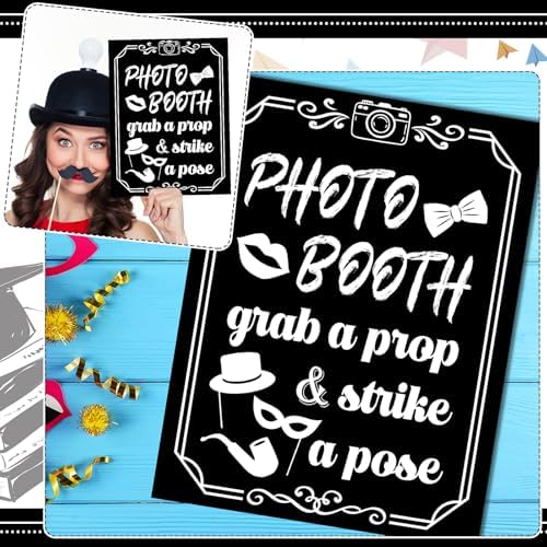 Briwooody Photo Booth Sign with Stand Retro Background Table - Image 6