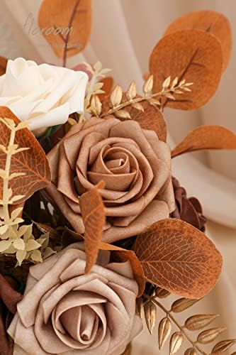 Floroom Artificial Flowers 25pcs Real Looking Earth Tones Ombre Colors Foam Fake Roses with Stems for DIY Wedding Bouquets Bridal Shower Floral Centerpieces Party Tables Home Decorations - Image 4