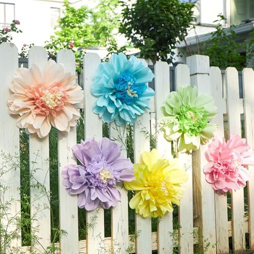 SUNBEAUTY Pastel Paper Flowers 6Pcs Large Tissue Paper Flowers Decoration for Wall 12 Inch Giant Crepe Flowers for Spring Garden Backdrop Pastel Birthday Easter Wedding Party Bulletin Board - Image 2