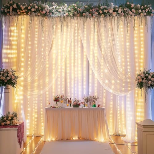 Wish Care 20x10FT White Wrinkle Free Backdrop Curtains with Lights String for Parties - Photo Curtain Backdrop with Lights for Wedding Decorations, Bridal Baby Shower Birthday Party Photography - Image 6