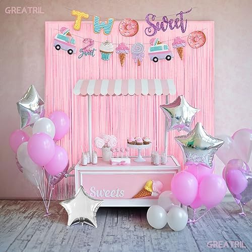 Pastel Pink Party Backdrop Decoration - GREATRIL Baby Pink Foil Fringe Streamers for Baby/Boo Day/Valentines/Cowgirl/Sweet/Cloud/Unicorn/Princess/Bow Themed - 3.2ft X 8.2ft - 2 Packs - Image 2