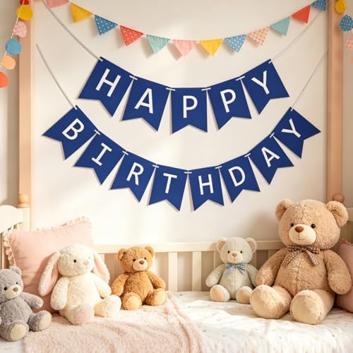 Fecedy Navy Blue Happy Birthday Bunting Banner Pre-Strung No DIY for Birthday Party Decorations - Image 4
