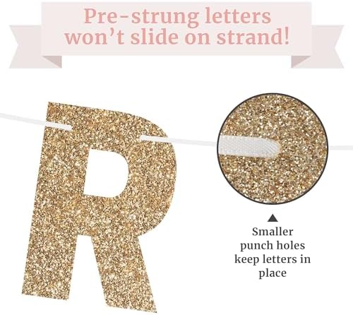 Pre-Strung Let's Party But Only Till 9 PM Banner - Gold Glitter Bday Banner - Image 4