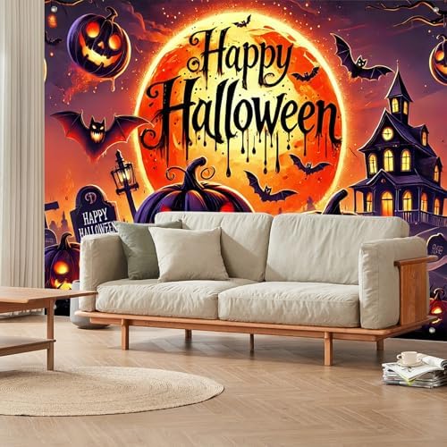 BlissYard Halloween Backdrop Banner Pumpkin Moon Scene 8x6ft - Image 4