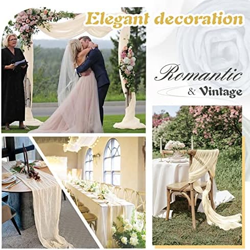 Beige Cheesecloth Table Runner 6 Pack 35" Boho Gauze Runner 120 inches Long Runner Rustic Sheer Fabric Bulk for Baby Shower Wedding Bridal Shower Birthday Thanksgiving Decorations - Image 4
