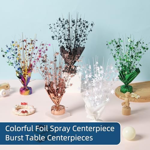 24 Pack White Metallic Foil Spray Centerpiece Star Table Decoration Burst Table Centerpieces for Birthday New Year Wedding Anniversary Graduation Party Supply (White) - Image 5