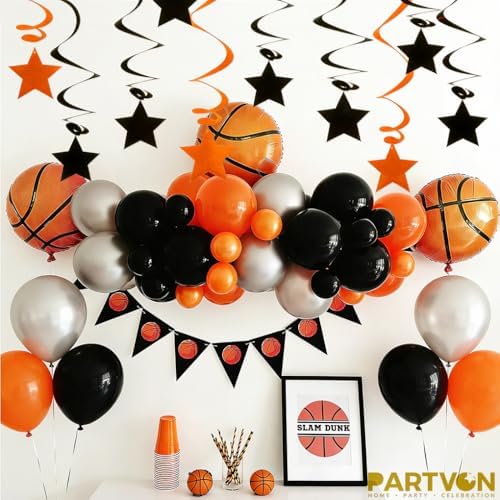 Orange Black Hanging Swirl Decorations - 32 Pcs Metallic Ceiling Swirls with Foil Stars, Plastic Streamers for Graduation, Halloween, Thanksgiving, Fall Autumn, Birthday, Sports Party Supplies - Image 4