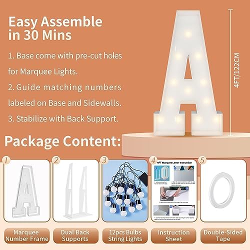 4FT Marquee Letters, Large Light Up Letters A for Baby Shower Party Decor - Image 5