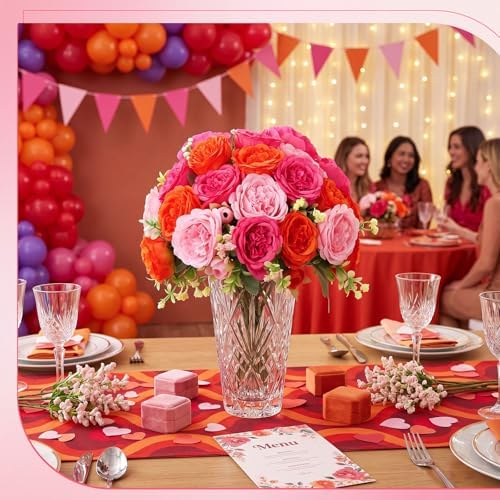 Geosar 8 Bundles Artificial Peonies Flowers,Pink, Orange - Image 5
