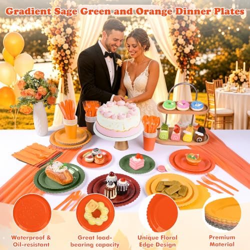 168 Pcs Fall Party Plates and Napkins Set, Orange and Green Party Decor - Image 4