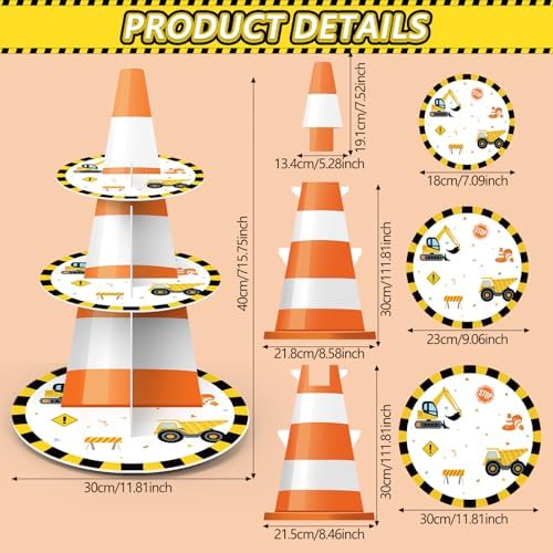 3 Tier Construction Cupcake Stand Truck Birthday Party Decoration - Image 2