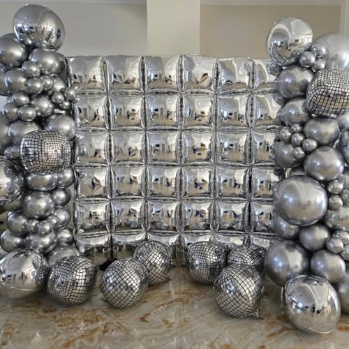 25PCS Silver Square Foil Balloons Wall Backdrop - Image 4