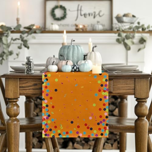 Artoid Mode Polka Dot Orange Happy Birthday Table Runner, Seasonal Fall Thanksgiving Kitchen Dining Table Decoration for Home Party Decor 13x72 Inch - Image 2
