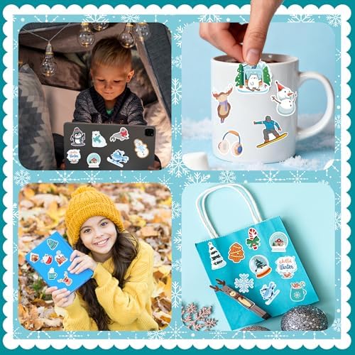 OHOME Winter Stickers | 100 PCS Snowflake Stickers for Kids - Vinyl Winter Games Toys Gifts Activities Party Favors Supplies - Snowman Crafts Bulk for Classroom Home - Image 5