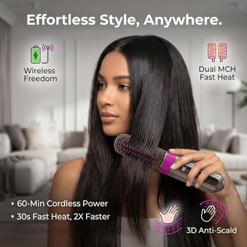 Go Brush Pro 2026 Upgraded Cordless Hair Straightener Brush, Ionic Anti-Frizz, MCH Fast Heating, Anti-Scald, 3 Heat Levels, 4000mAh Type-C Fast Charging, Portable Travel Styling Tool for Women - Image 2
