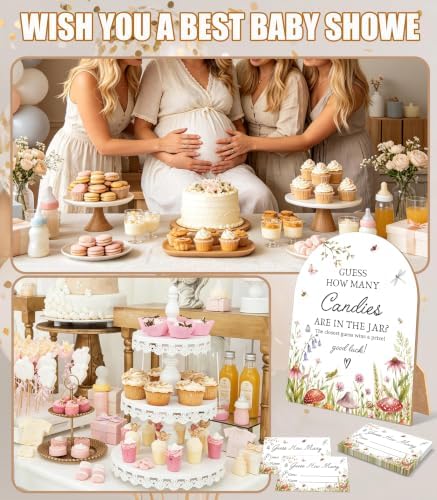 Love Bug Baby Shower Games, A Little Love Bug Guess How Many Candies Are In The Jar, 6x8 Inch Arch Wooden Sign With Stand And 50 Guessing Cards, Gender Reveal Party Supplies & Decorations - JC08 - Image 6
