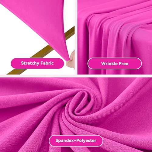 Hot Pink Arch Backdrop Cover Set of 3 (7.2FT,6FT,6FT) Spandex 2-Sided Round Top Chiara Fitted Wedding Arch Cover Fuchisia Backdrop for Wedding Birthday Party Arch Stand Decoration - Image 2