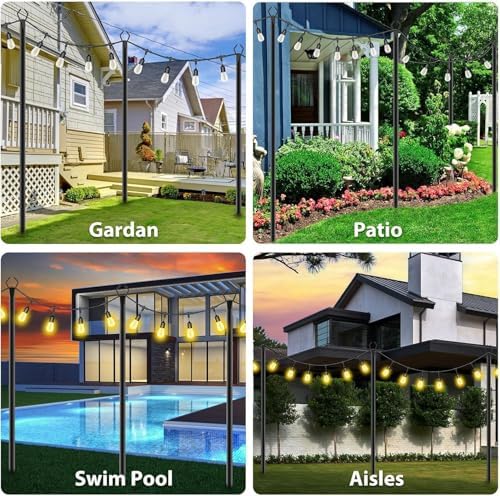AILBTON 10Ft String Light Poles 4 Pack,Light Poles for Outside Lights,Outdoor with Fence Brackets Hanging Lights,Metal Stand Deck Patio Backyard - Image 2